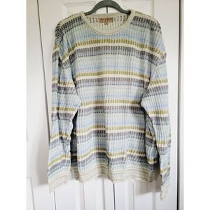 Tricots St Raphael‎ L Sweater Men's Large Crew Neck Striped Neutral Colors Vtg